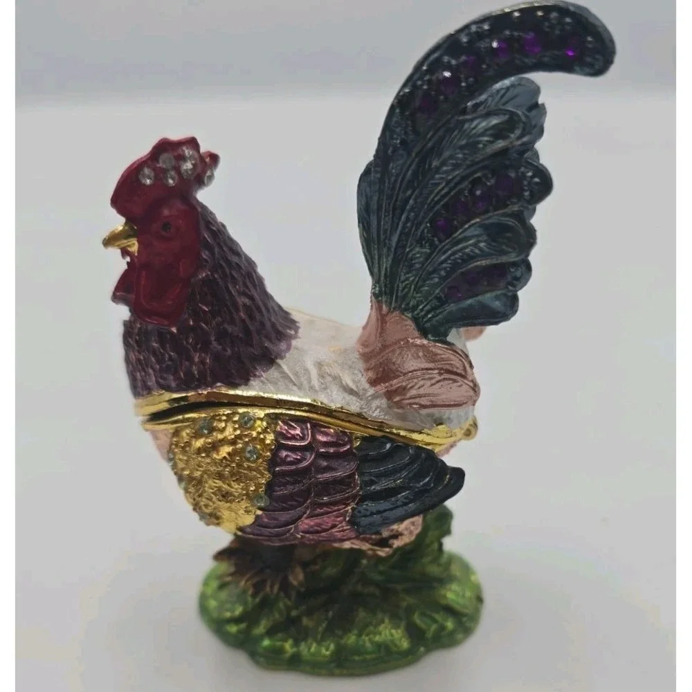 Leonardo Collection Hand Painted Enamel Rooster Trinket Box, Hinged Jewelry